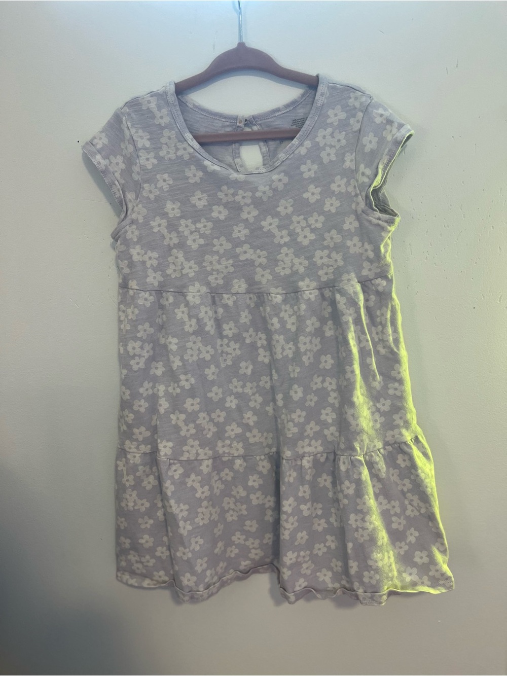 Girls Tiered Floral Cotton Dress in Light Lavender